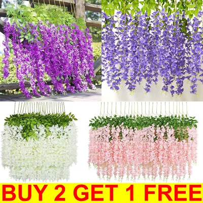 12x Artificial Fake Hanging Wisteria Silk Flowers Vine Plant Home Garden Decor • £3.59