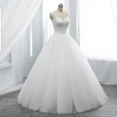 £189.50 • Buy UK Plus Size White/Ivory Pearls A Line Floor Length Wedding Dresses Size 6-26