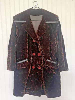 Vintage CRUSHED  VELVET 50s Vintage Shift Double Breasted Peacoat Pea Coat M L • $129