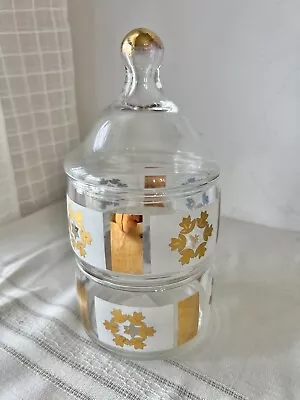 VTG MCM Gold Snowflake Anchor Hocking Apothecary Jar Candy 2 Tier Lid 6” • $19.99