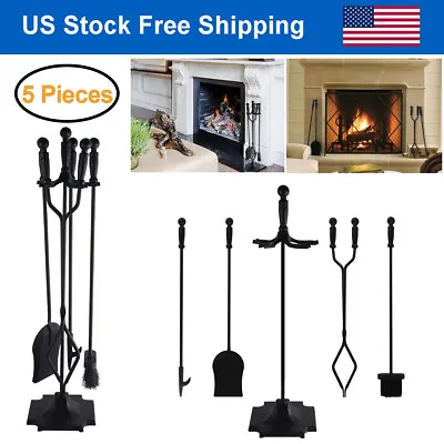 $48.77 • Buy Set Of 5Pcs 26  Fireplace Tool Set Black Fire Hearth Tool Home 32  Pedestal Base