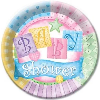 8x Baby Shower Themed Cardboard Party Plates. Size 23cm. Colours Pinks Blues • £3.49