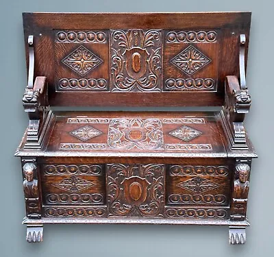 Carved Oak Monks Bench • £450