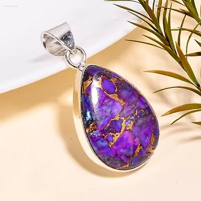 Purple Copper Turquoise Gemstone Pendant 925 Sterling Silver Handmade Gift PG546 • $16.81