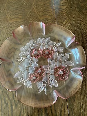 Mikasa Vintage Rosella Pink Glass Platter With Scalloped Edge- Footed 12 1/2” • $20