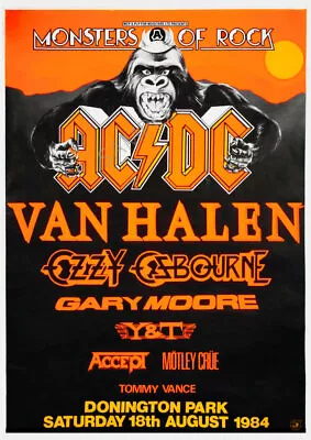 VINTAGE Music POSTER Monsters Of Rock ACDC Van Halen Concert Tour Gig Sign A3 A4 • £5.99