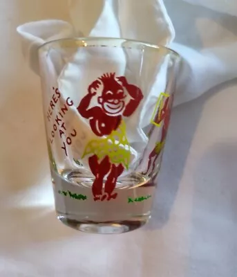 Vintage Shot Glass African Safari Monkey Jungle Tribal Natives Tropical  • $9.99