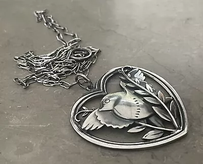 £160 • Buy Rare Deco Georg Jensen / Malinowski Robin Heart Sterling Silver  Necklace # 97