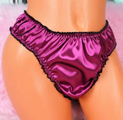 $17.99 • Buy Satin Sissy Panties For MEN THE ORIGINAL Full Ruffled Pouch T Back THONG Magenta
