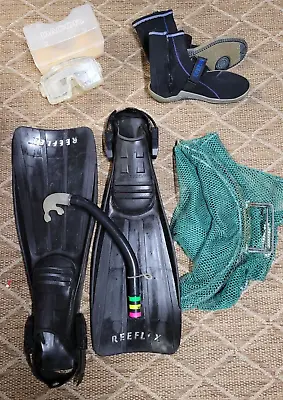 Men's Reeflex Size L Fins; Plus Dacor Mask Net Bag Size 10 M Boots • $29.99