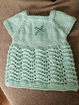 Hand Knitted Newborn Baby Dress Mint Green   New • £10