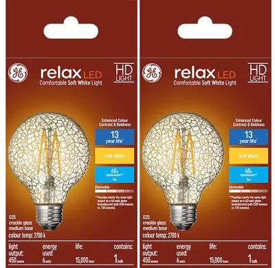 (2 Bulbs) GE Lighting Relax LED HD Soft White LED Decorative Crackle Glass G25 • $12.77