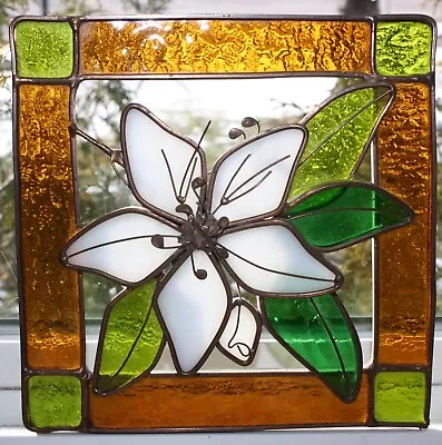 Vintage 7  Square Stained Glass Flower Window Pane • $24.95
