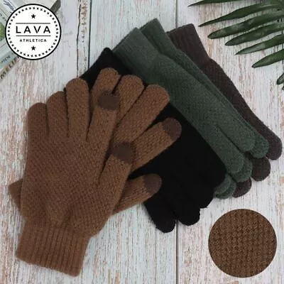 Mens Winter Snow Gloves Touchscreen Windproof Warm Thick Knit Thermal Wool LAVA • $8.09