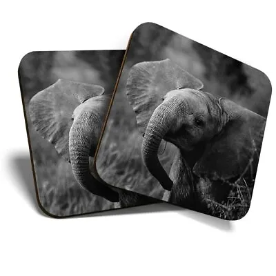 £4.99 • Buy 2 X Coasters (BW) - Baby Elephant Wild Animal  #35670