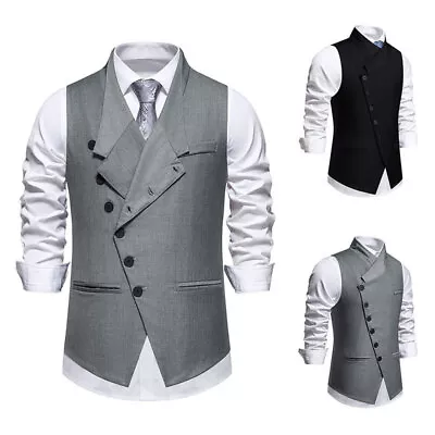 Mens Business Vest Tuxedo Double Breasted Slim Fit Tuxedo Waistcoat Dress Formal • $39.12