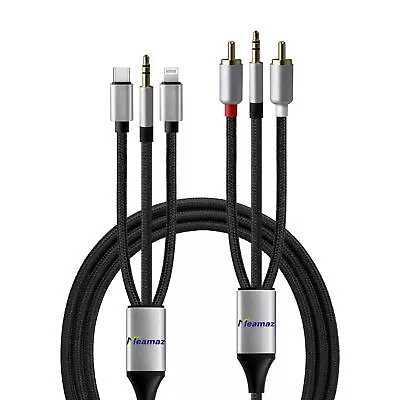 6.56FT MFi Certified 5-in-1 Lightning To RCA Audio Cable Hi-Fi DAC Chip Aux ... • $36.79