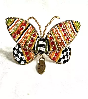 Mackenzie Childs MONARCH BUTTERFLY Courtly Check Beaded NAPKIN RING • $35