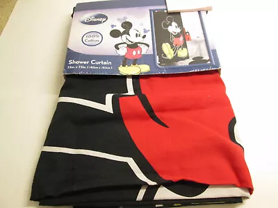 $29.98 • Buy Disney Shower Cotton Curtain 72 X72  Mickey Mouse ~ Black, Yellow, Red And White