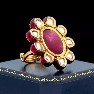 Antique Vintage Nouveau 14k Gold Filled GF Ruby Enamel Floral Mughal Ring Sz 5 • $100