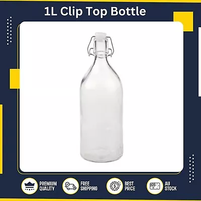 1000ML Clip Top Water Bottle 1 Litre Round Glass Bottle Flip Top Glass Bottles • $2.25