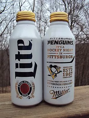 MILLER'S LITE Limited Edition PITTSBURGH PENGUINS Aluminum 16 Oz. Beer Bottle • $5.98