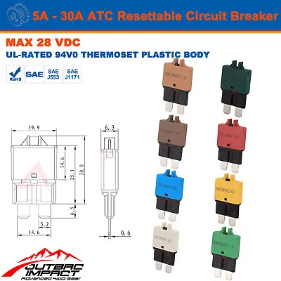 $6.51 • Buy Ankoron 5A - 30A ATC Resettable Circuit Breaker Blade Fuse Manual Reset 12V 24V