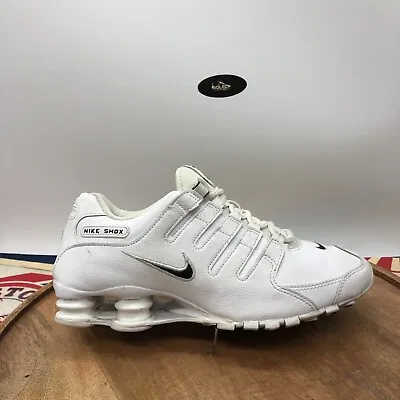 Nike Men Shox NZ EU Athletic Shoe Sneaker Triple White Leather 501524-106 Size 8 • $89.95