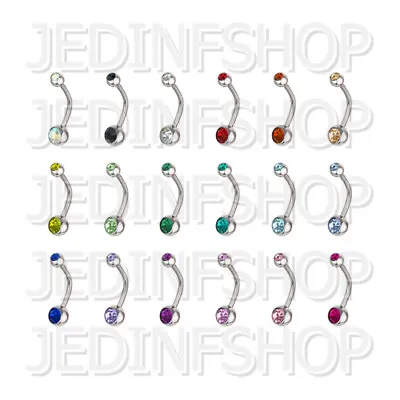 £3.75 • Buy Navel Belly Bar | 1.6mm (14g) - 16mm | Double Gem - 18 Colours | Small Balls