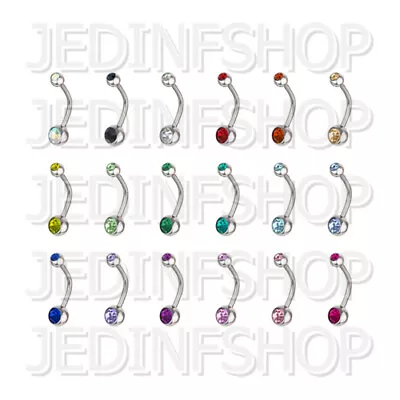 £3.75 • Buy Navel Belly Bar | 1.6mm (14g) - 16mm | Double Gem - 18 Colours | Small Balls