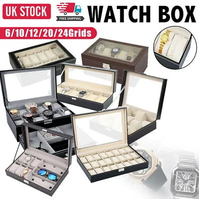6-24 Grids Watch Display Storage Box Jewelry Collection Case Organizer Holder • £9.97