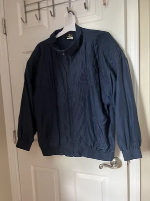 $399 • Buy Chanel 100% Silk Navy Blue Bomber Jacket Vintage XL