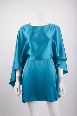 Zara Womens Satin Mini Cape Dress M Turquoise Blue Bloggers Fave 3361/899 NWT • $55.99