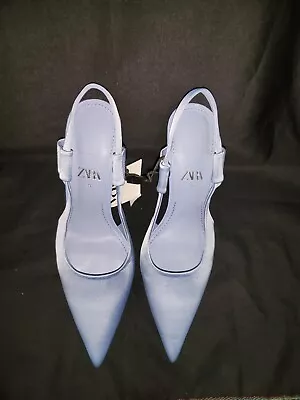 Women Zara Blue Size 8 Pointed Toe Heels Strappy Shoes • $34.97