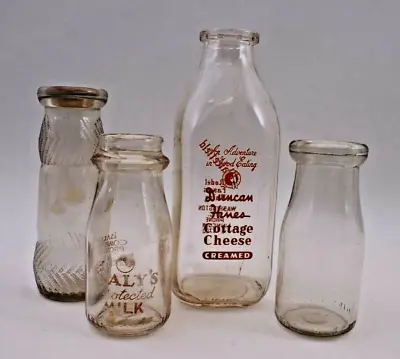 VINTAGE LOT Of 4 GLASS MILK BOTTLE COLLECTION WAKEFIELD ISALY'S PROGRESS • $12.50