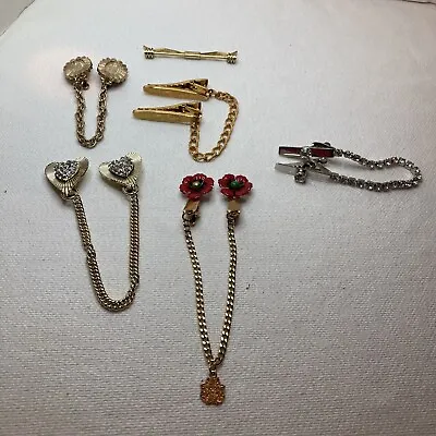 $10 • Buy Lot Of 6 Mixed Goldtone Silvertone Vtg Modern Metal Tie Chain/Clips