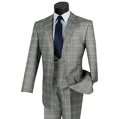 VINCI Men's Sharkskin Glen Plaid Suit 36S-56L 3-Pc 5 Colors Classic - NEW • $130