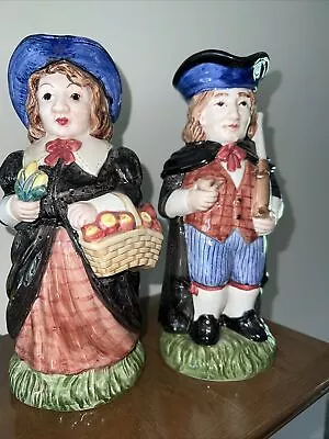 1993 Fitz And Floyd Thanksgiving Banquet Pilgrim Man Woman Pitcher/Mug LOT Of 2 • $35.99