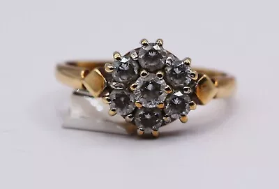 9ct Yellow Gold Flower Cluster Ring Halo Size L 7 Cubic Zirconia Stones  • £80