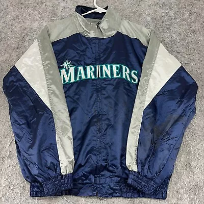 VINTAGE Seattle Mariners Jacket Mens L Blue Embroidered Logo MLB Coat Majestic • $19.97