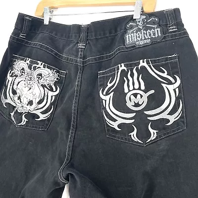 MISKEEN Jean Denim Capris Shorts Men Size 40 Black Embroider Cotton Skulls Tiger • $39.99