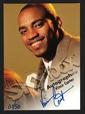 🔥 Vince Carter 1998-99 SkyBox Premium Autographics Blue 01/50 RC Rookie Auto 🔥 • $4999.99