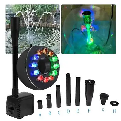 Electric Submersible Water Fountain Pump With 12 LED Light Pond Garden Fish Pool • £20.51