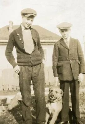 F509 Original Vintage Photo TWO YOUNG MEN AND THEIR DOG C Early 1900's • $5.50