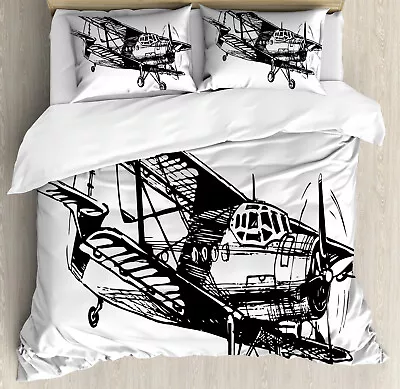 Vintage Airplane Duvet Cover Set With Pillow Shams Sketch Art Print • $69.99