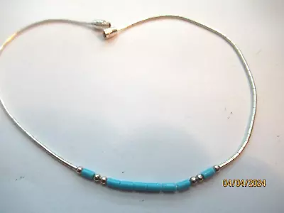 Vintage Native Southwest Liquid Silver Sleeping Beauty Turquoise Anklet Bracelet • $1.99