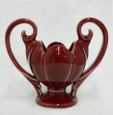 Small Double Handle Maroon Vase # 505 Marked U S A  • $30