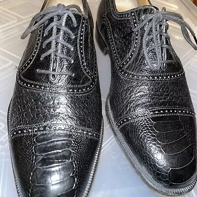 Moreschi Lace Up Oxfords Dress Shoes Mens Size 8 Black Genuine Ostrich • $95