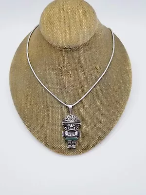 Vtg Sterling Silver Peruvian Malachite Gemstone Tumi Necklace Pendant Necklace • $38