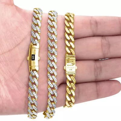 10k Yellow Gold 7.5mm Monaco Miami Cuban Link Diamond Cut Pave Chain Bracelet 7  • $417.99